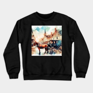 Artist illustration of an idealist town from the horse and buggy days. Crewneck Sweatshirt